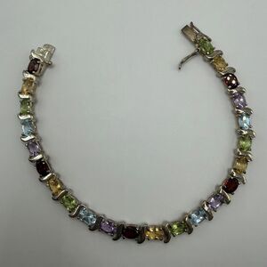 925 Sterling Silver Multicolor Gemstone Tennis Bracelet 7.5" 15.7g